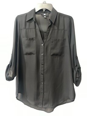BUNDLE 5 for $50 Iz Byer Black Semi-Sheer Button-Down Blouse Roll-Tab Sleeves